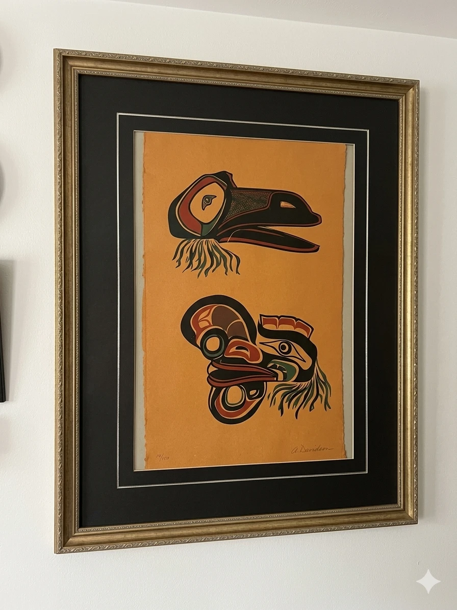 Vng Northwest Coast Indigenous Art Silkscreen Print on Burlap