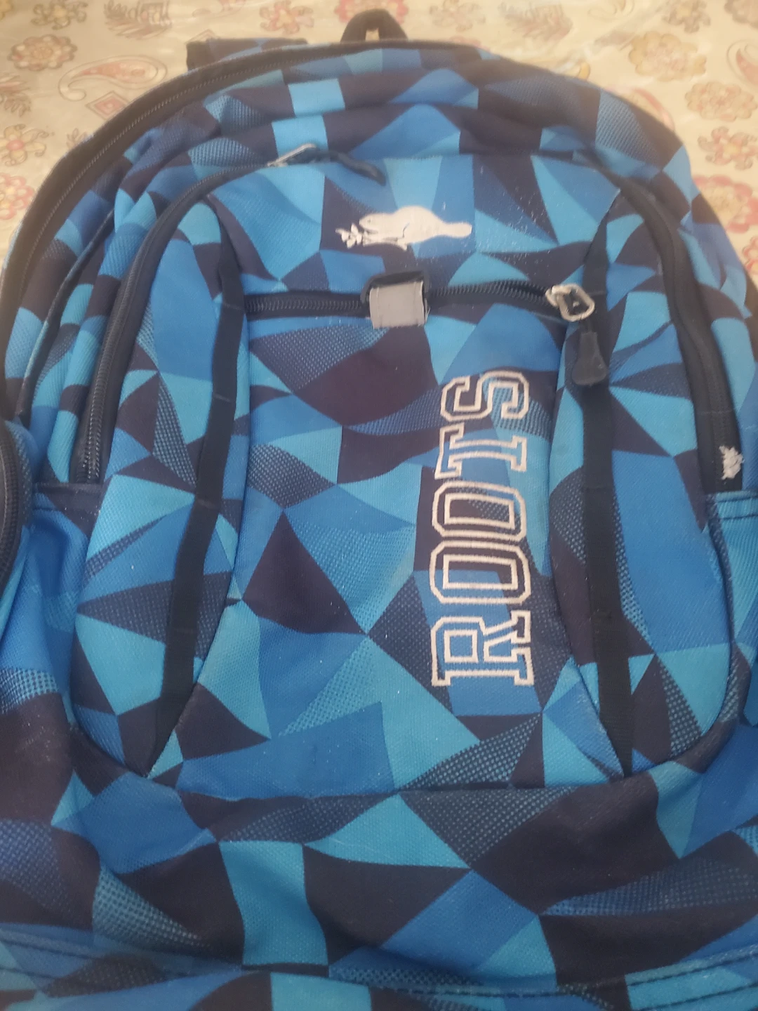Roots Blue Geometric Pattern Backpack