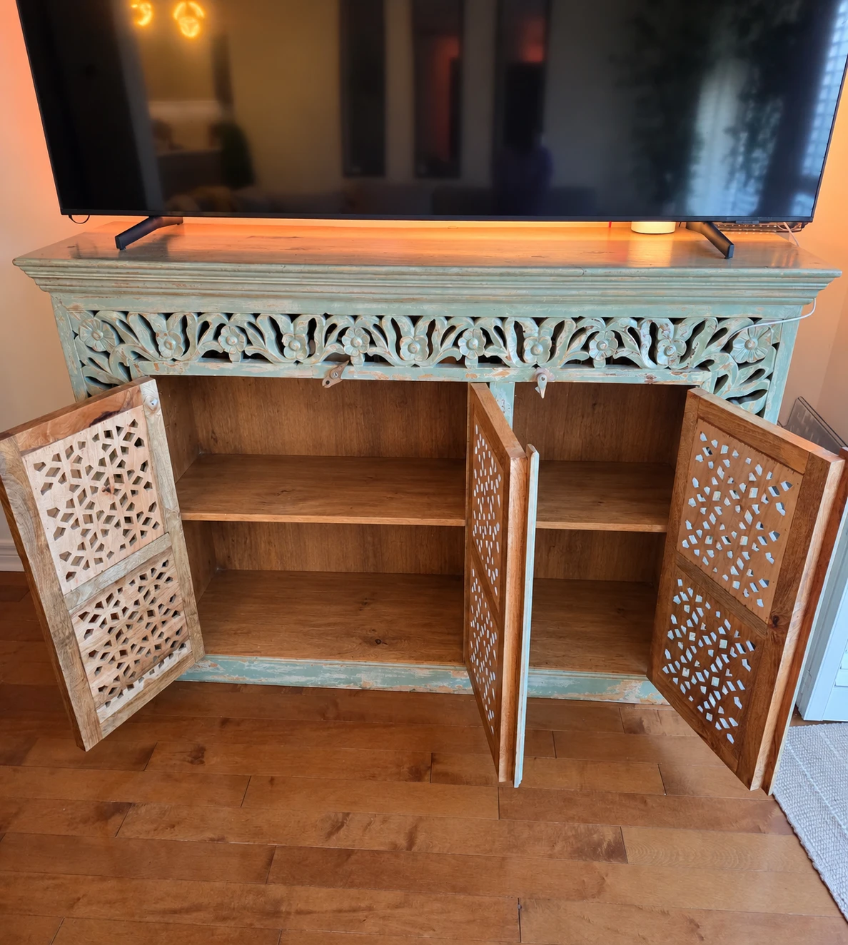 Handcrafted Distressed Wood TV Cabinet - photo 2