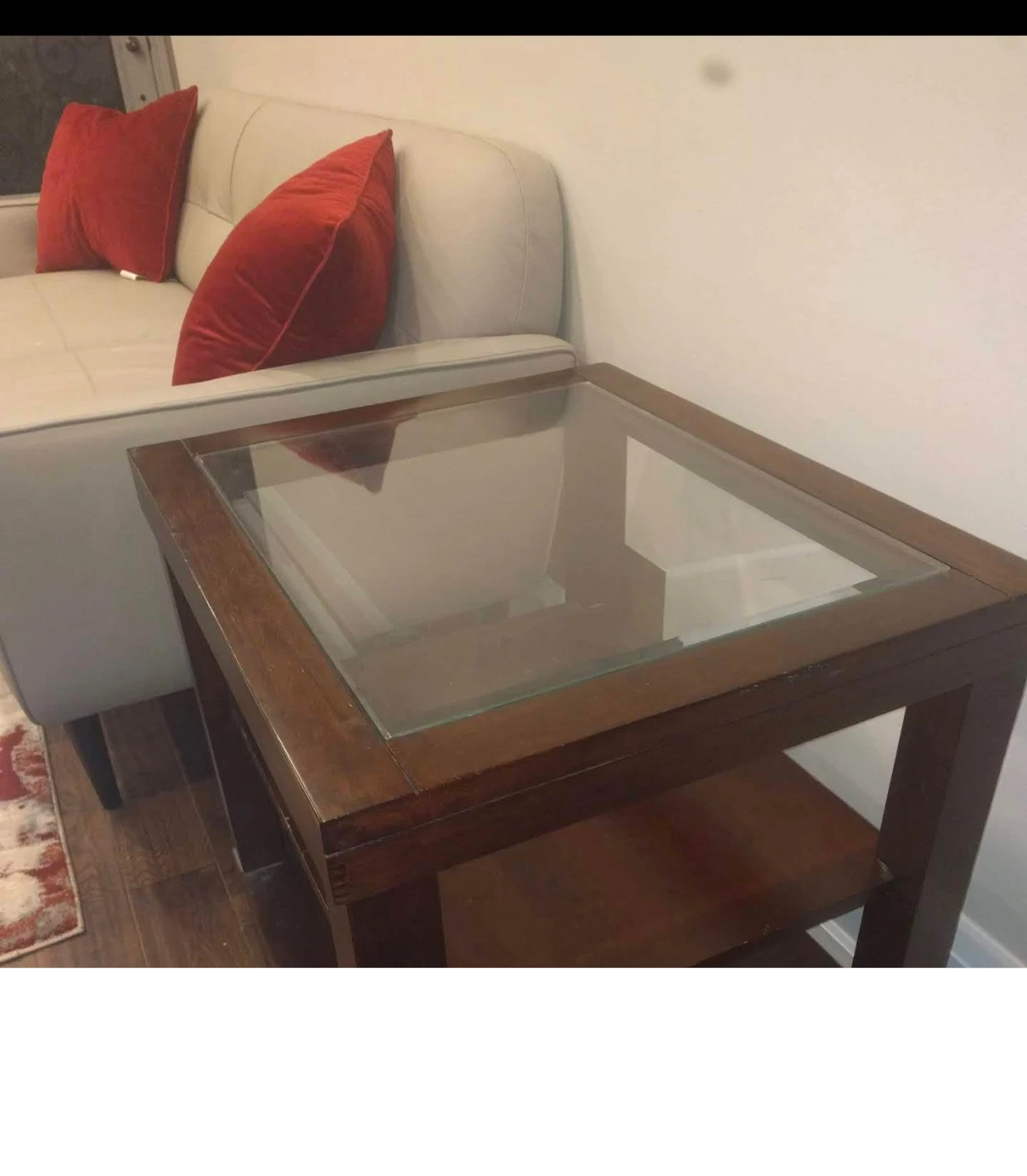 Set of Two Wooden Side Tables with Glass Tops