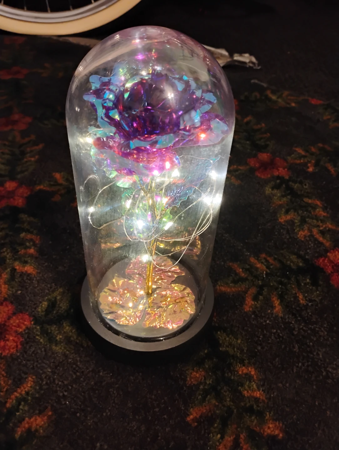 Iridescent LED Rose in Glass Dome
