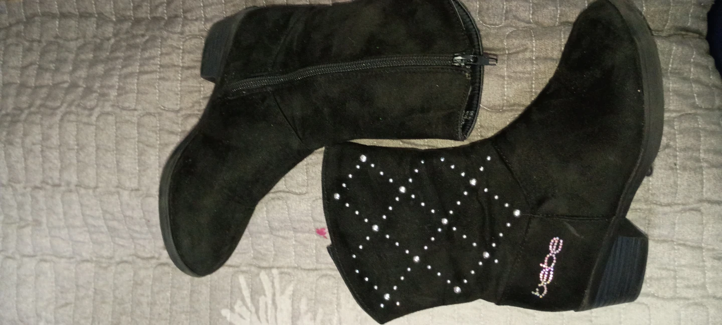Bebe black suede boots with rhinestones