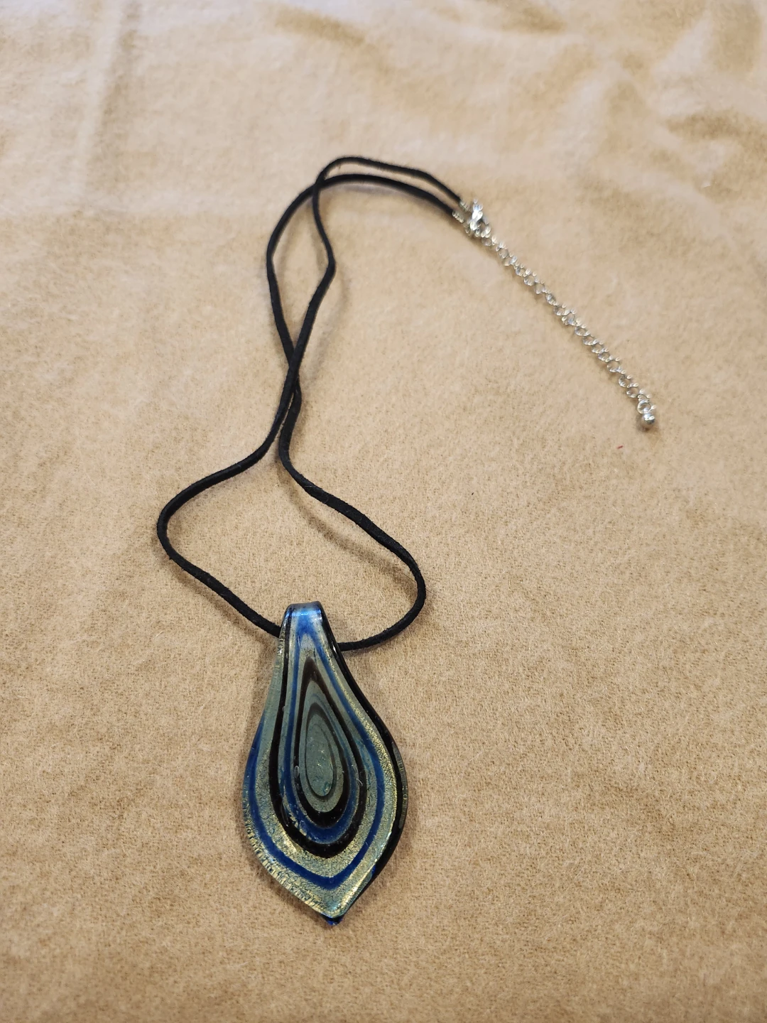 Blue and Gold Teardrop Glass Pendant Necklace - photo 2