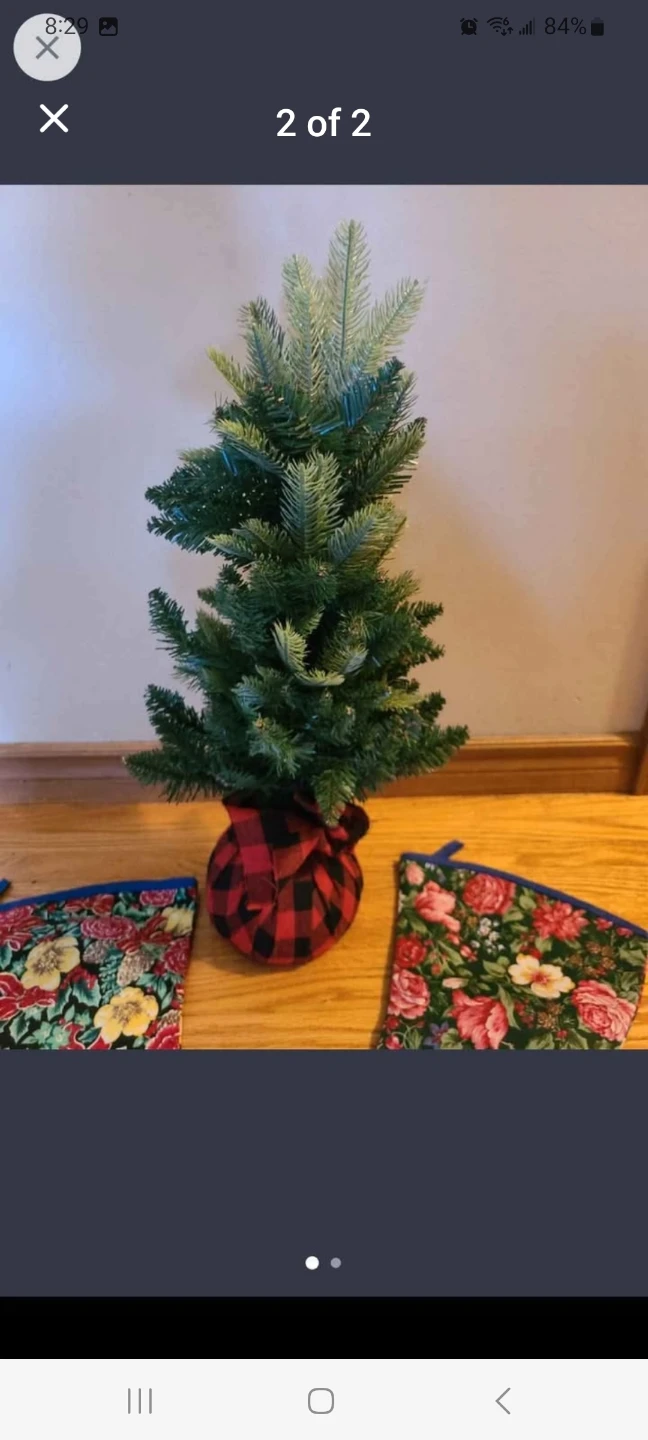 Small Artificial Christmas Tree and Stockings