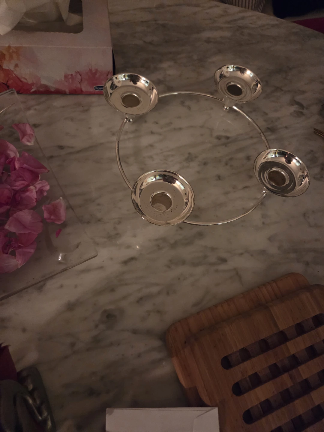 Silver-Tone Circular Four-Candle Holder