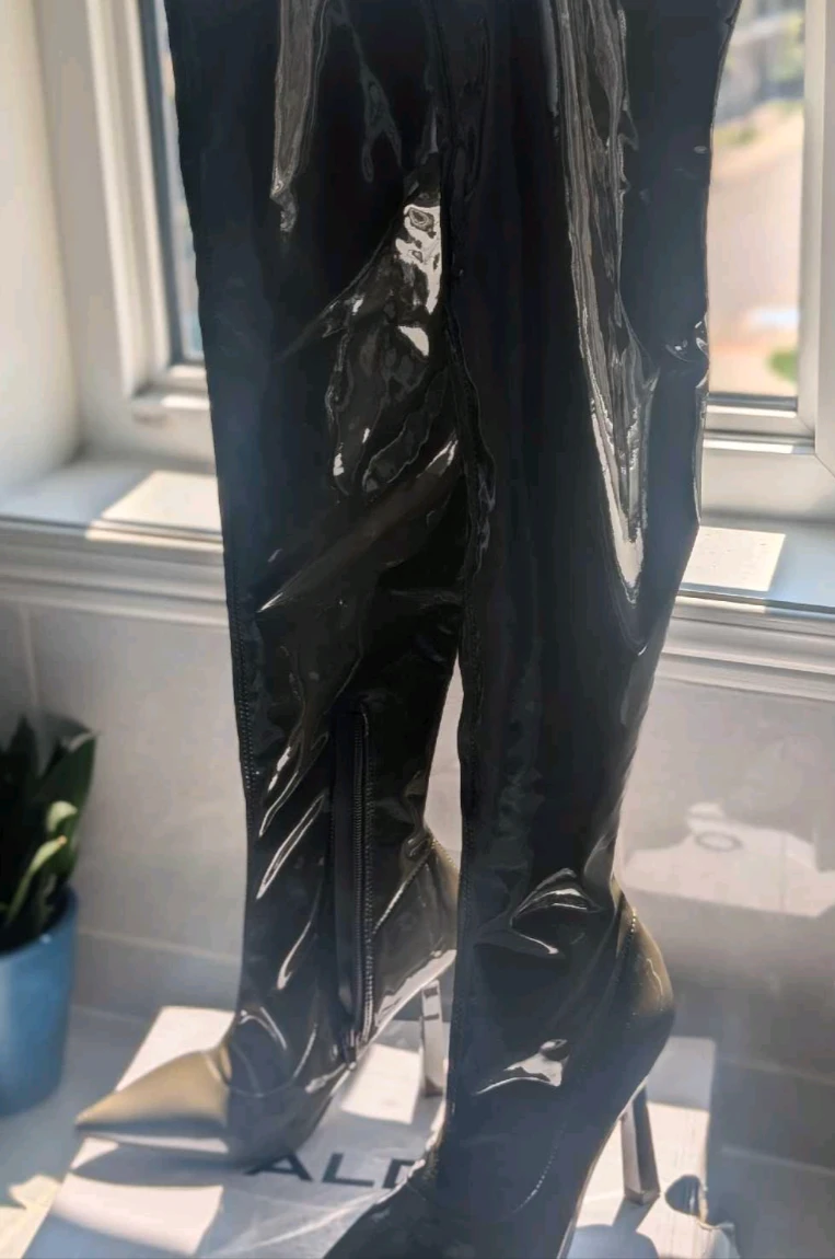 Aldo Patent Over-the-Knee Boots Dark Green Sz 6 - photo 2