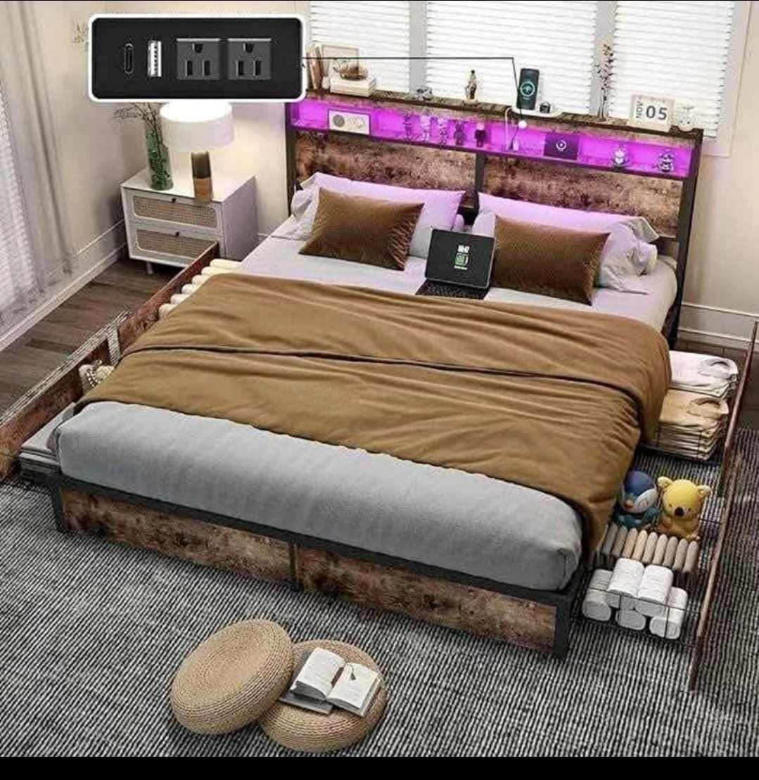 Smart RGB LED King Size Bed Frame with Storage - photo 2