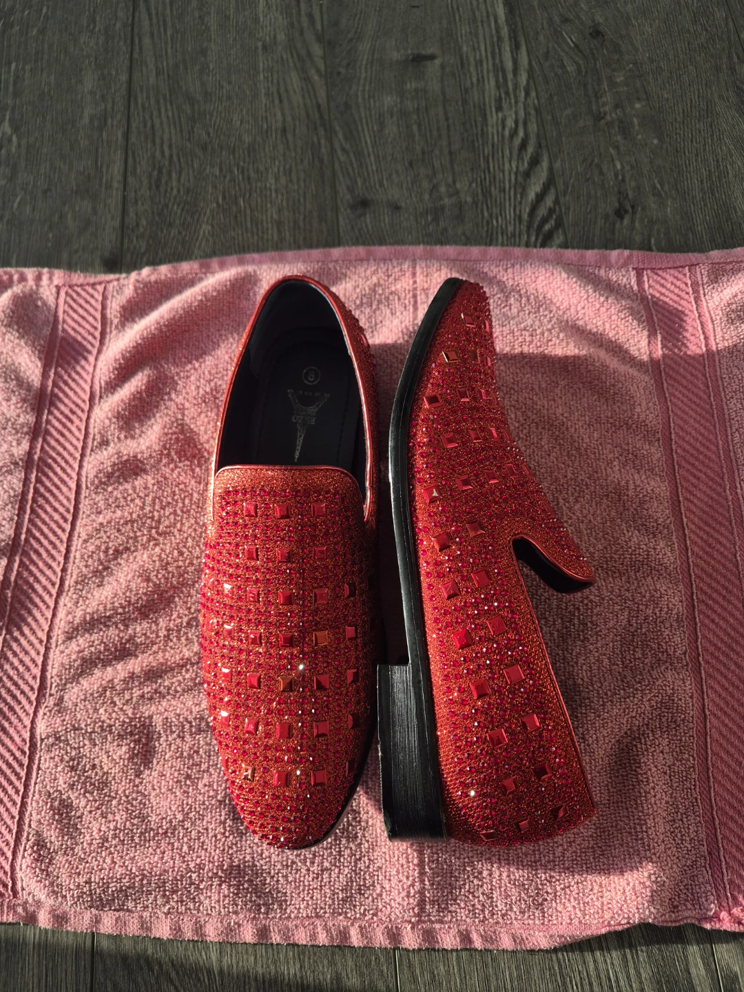 Red Crystal Rhinestones Loafers Size 8 - photo 2