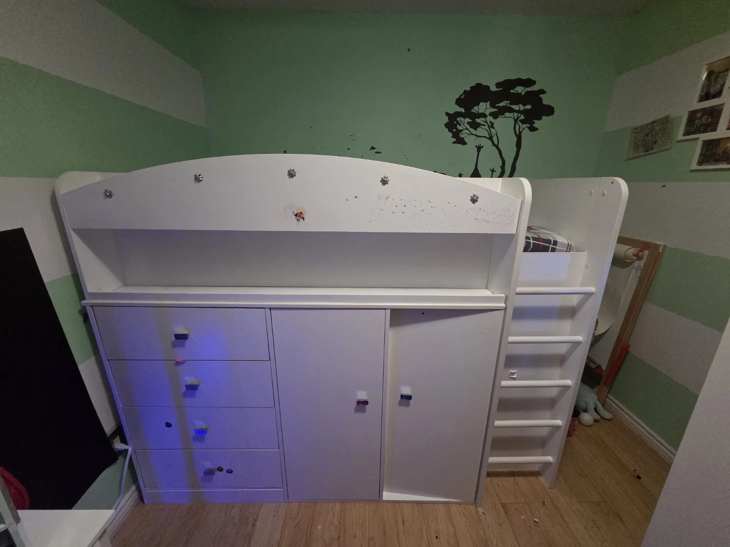 White Kids Loft Bed with Storage and Desk - photo 3