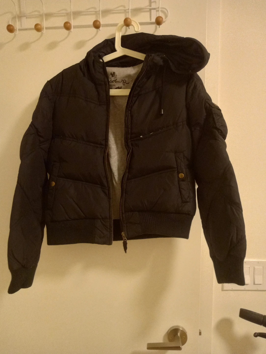 Jacob black puffer jacket $10, wore once, moving  sales