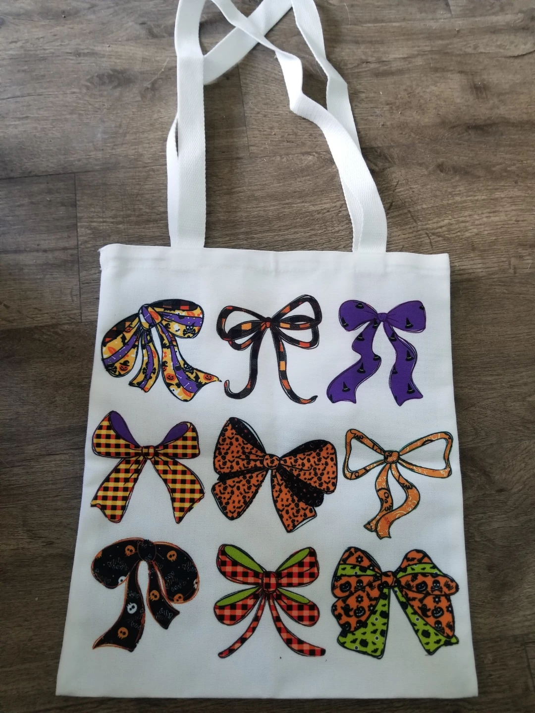 Halloween Bow Print Canvas Tote Bag
