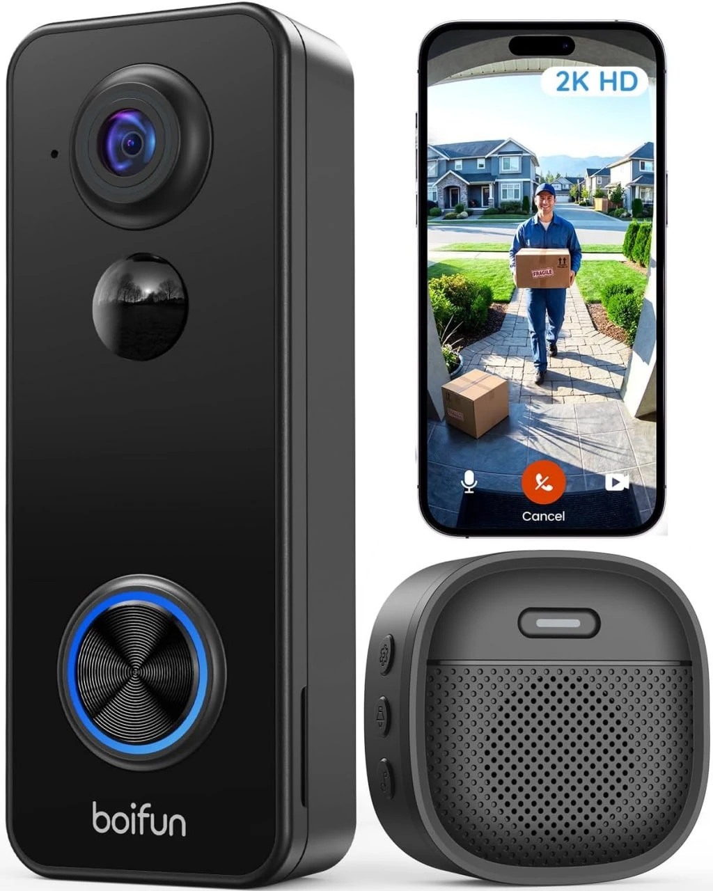 BOIFUN 2K Head-to-Toe View Wireless Doorbell Camera