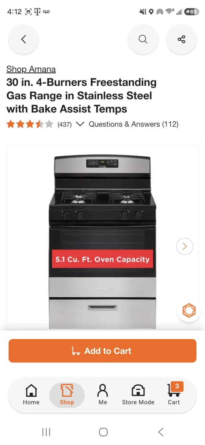 New Amana 30 inch 4-Burner Gas Range