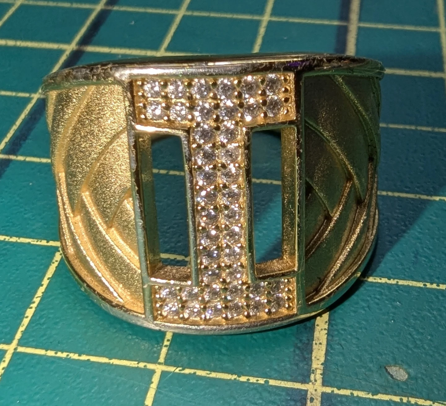 🏈925 Stirling Silver Gold Plated Men's Diamond Ring