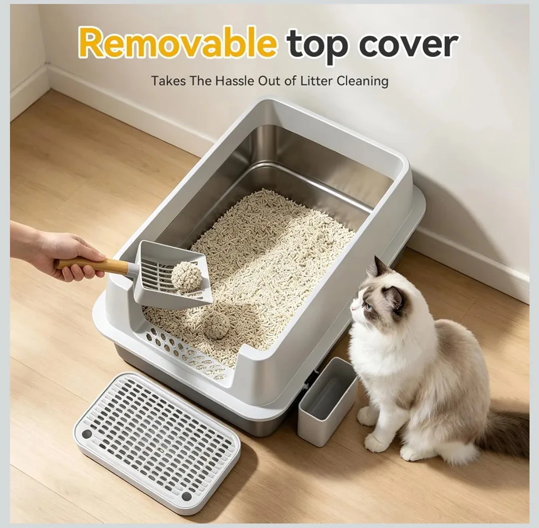 XL Stainless Steel Cat Litter Box with Cover - photo 4