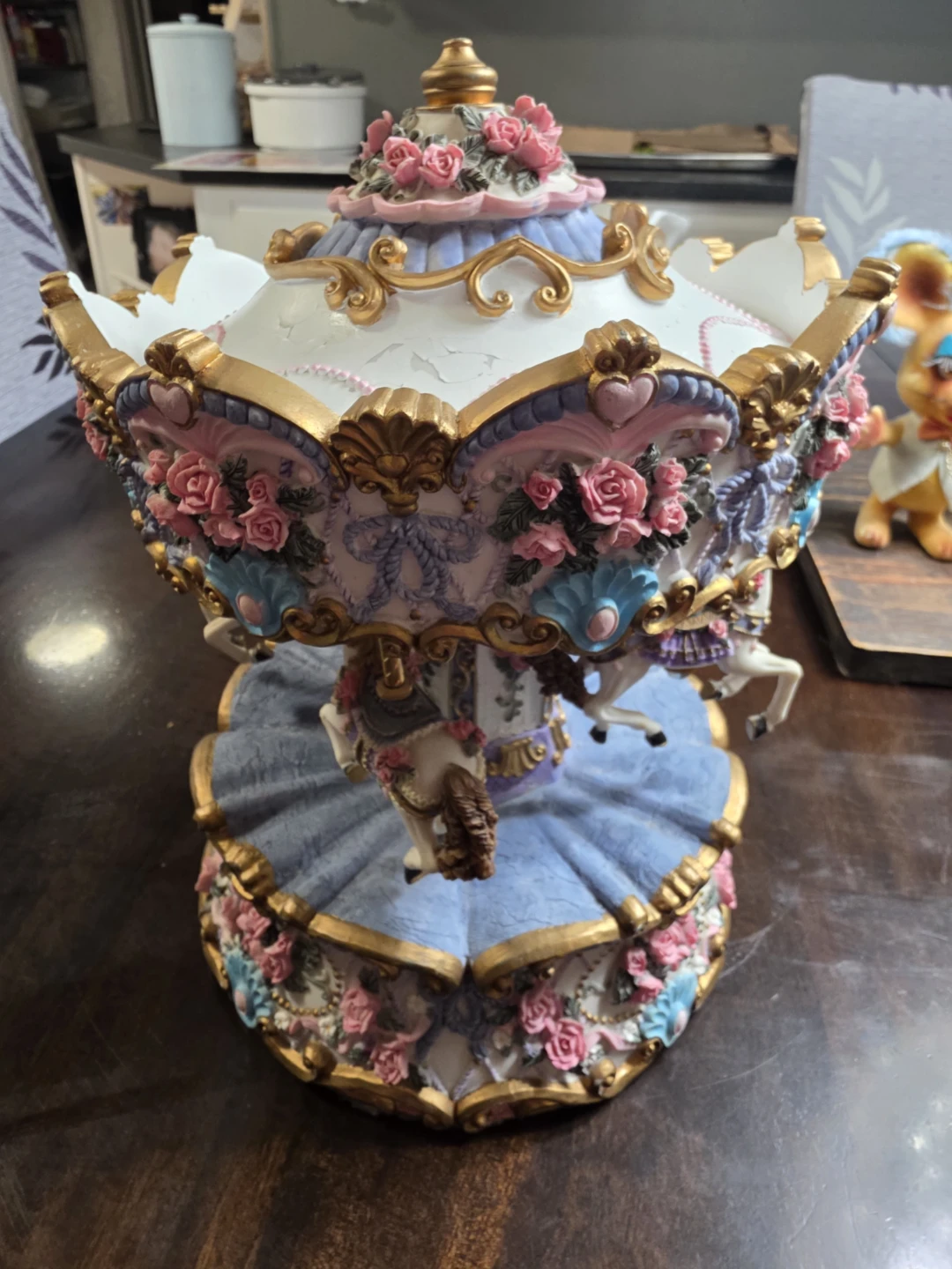 Vintage Rose Carousel Musical Figurine
