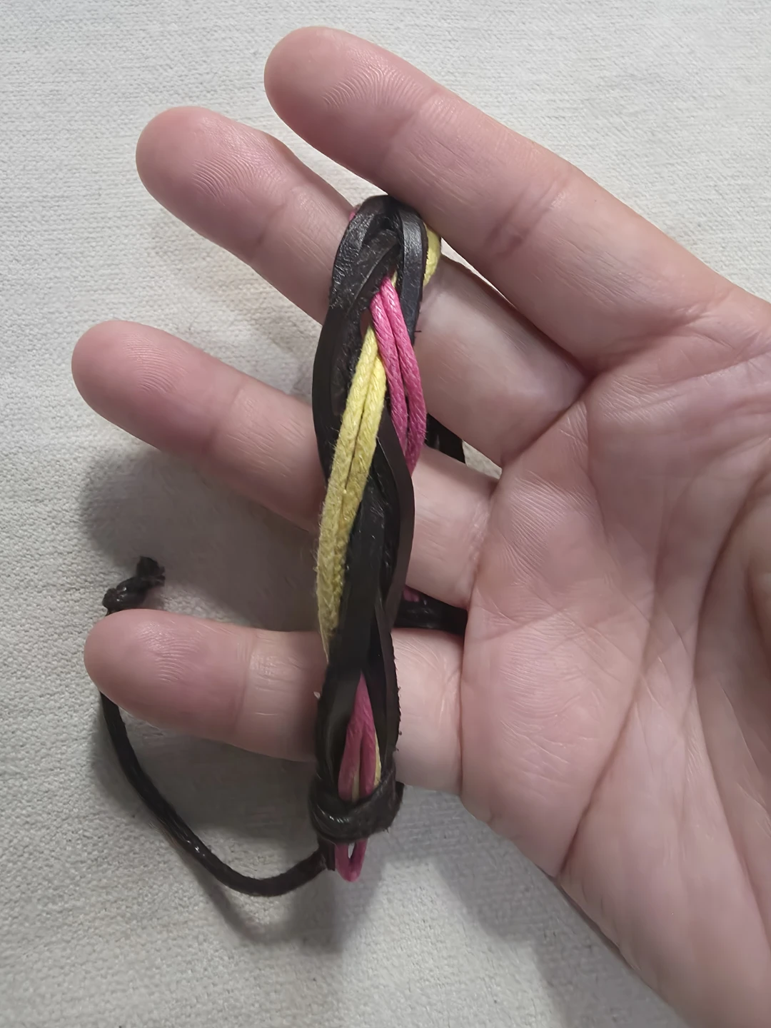 Brown, yellow, pink leather cord bracelet 🏈