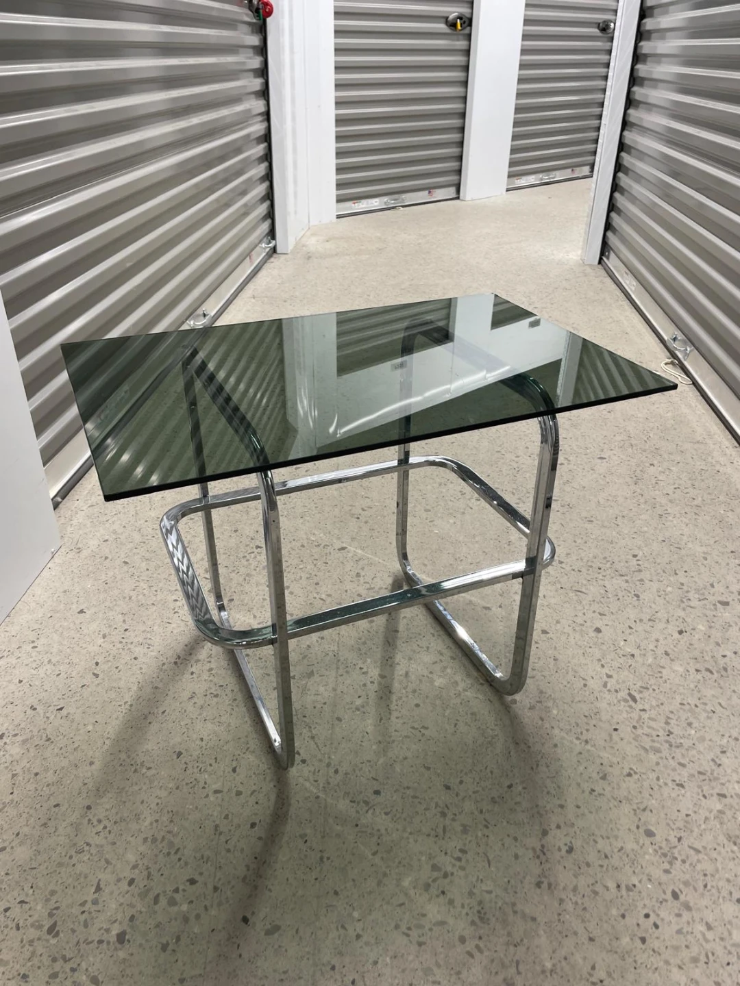 Vintage Mid-Century Chrome & Smoked Green Glass Accent Table