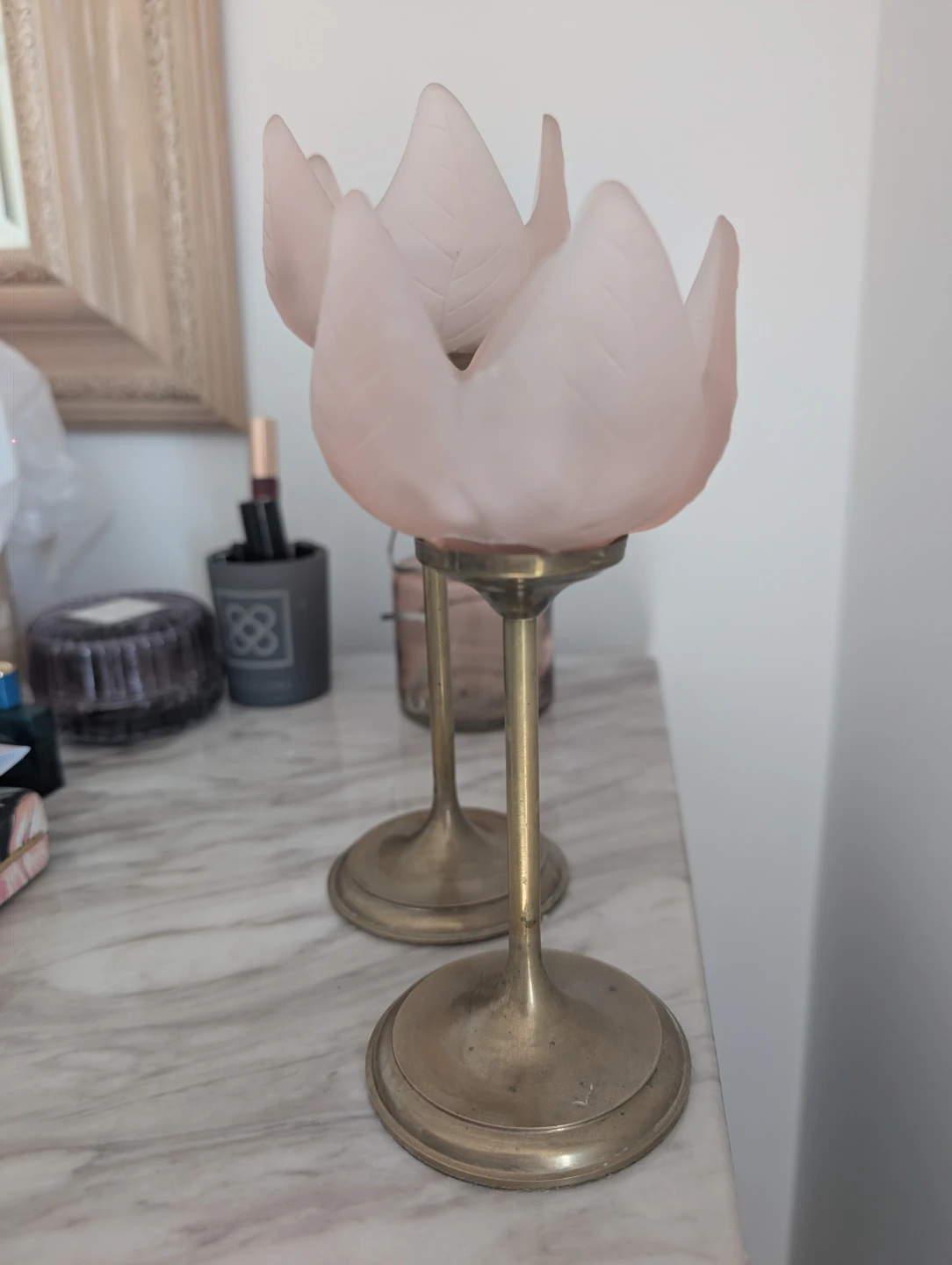 Vintage brass tulip candle holders - photo 2