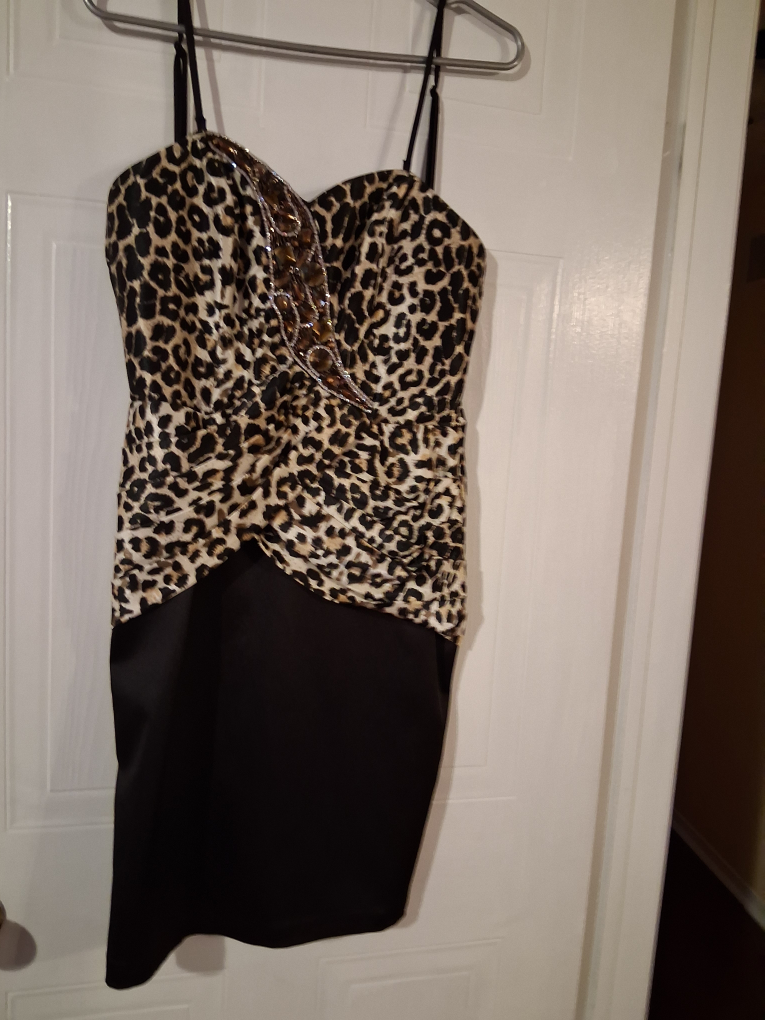 Leopard Print and Black Party Dress