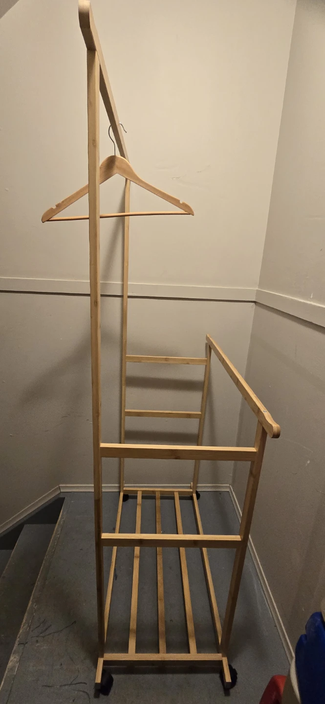 Wooden Rolling Clothing Rack – Like New - photo 4