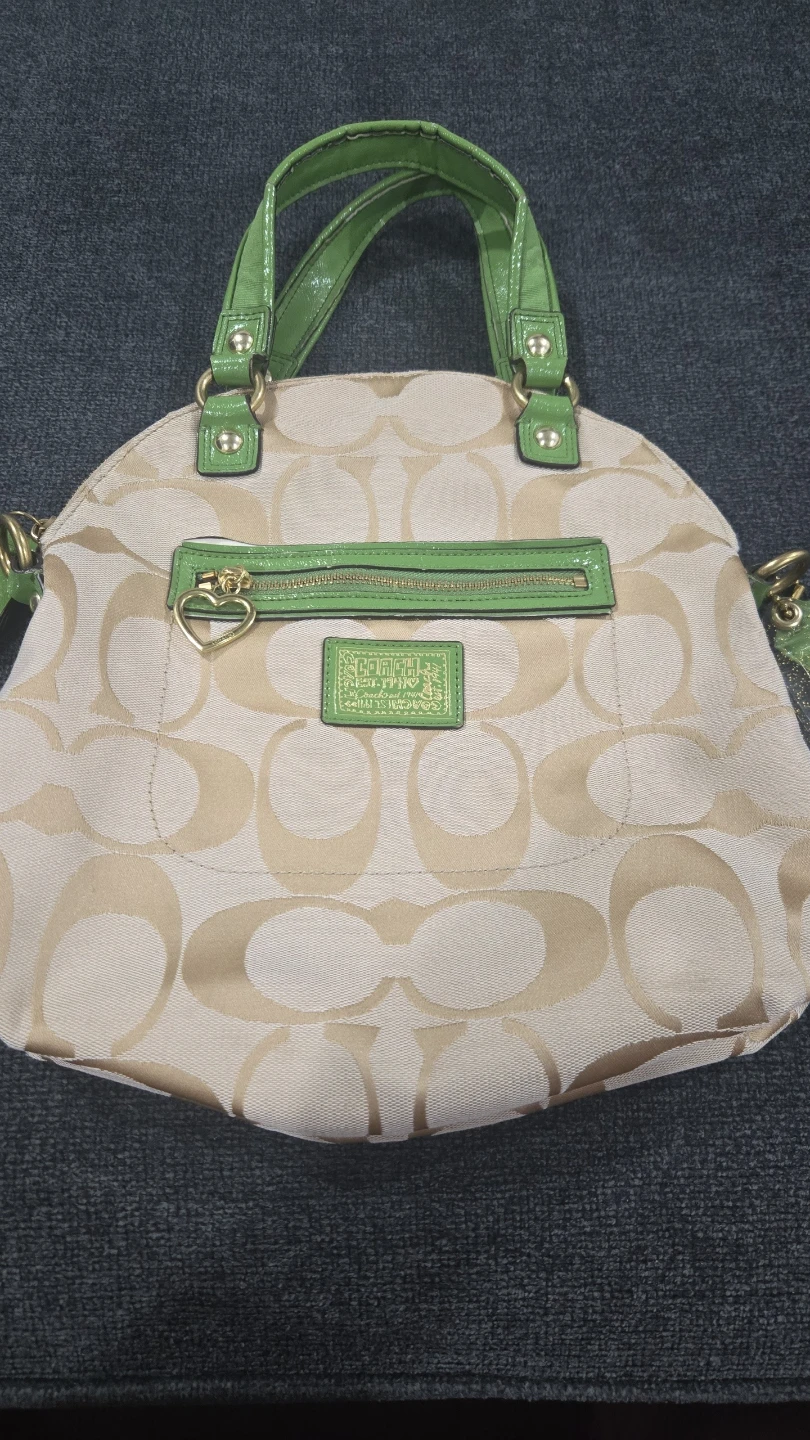 Coach Monogrammed Canvas & Leather Shoulder Bag - Lime Green