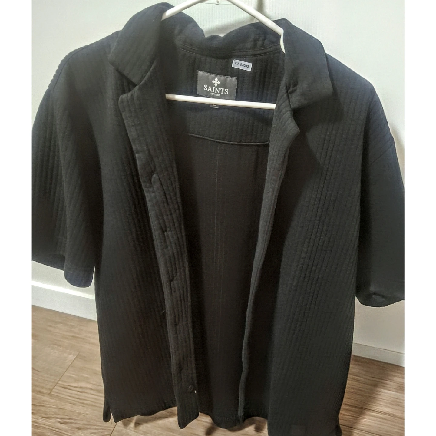Saints Studio Men's Textured Button-Up Shirt - Black (Size L)