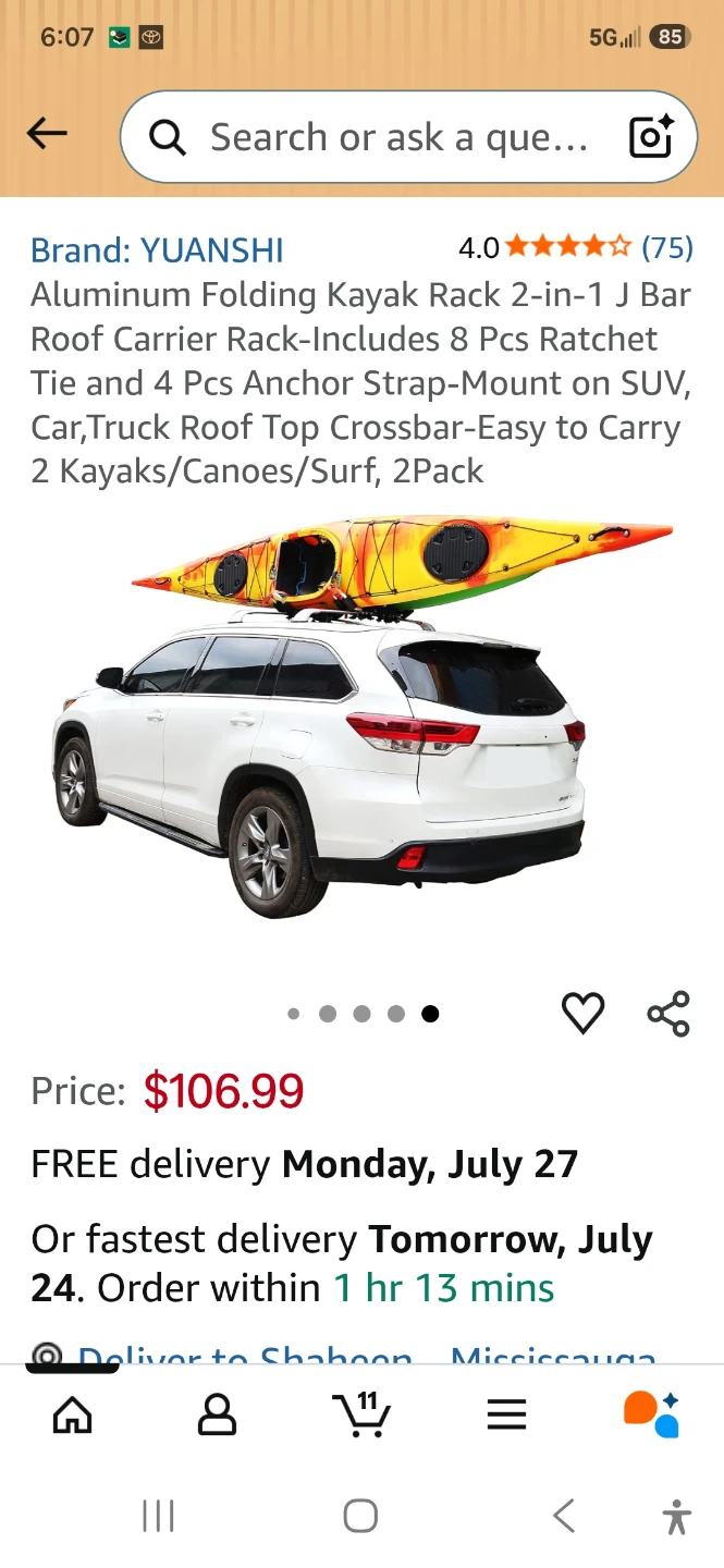 : YUANSHI Aluminum Folding Kayak Rack 2-in-1 J Bar Roof