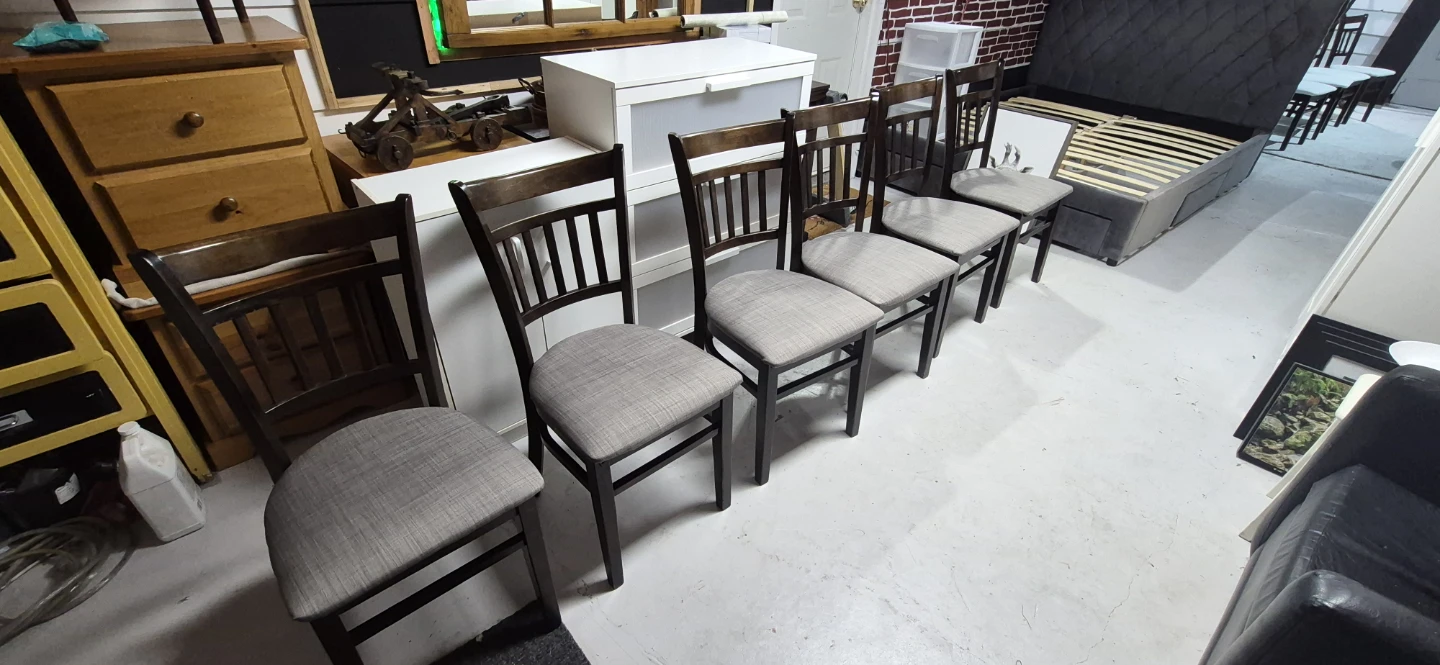 Set of 5 Wooden Dining Chairs with Grey Fabric Seats - photo 2