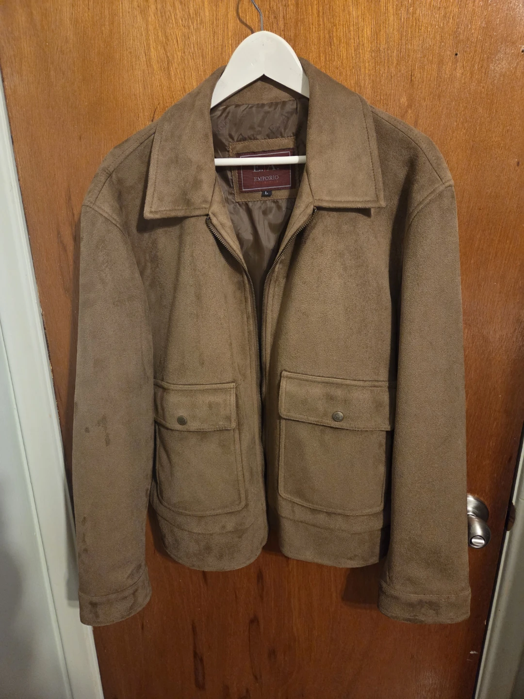 E.A. Emporio Suede-Style Jacket, Brown, Size Large