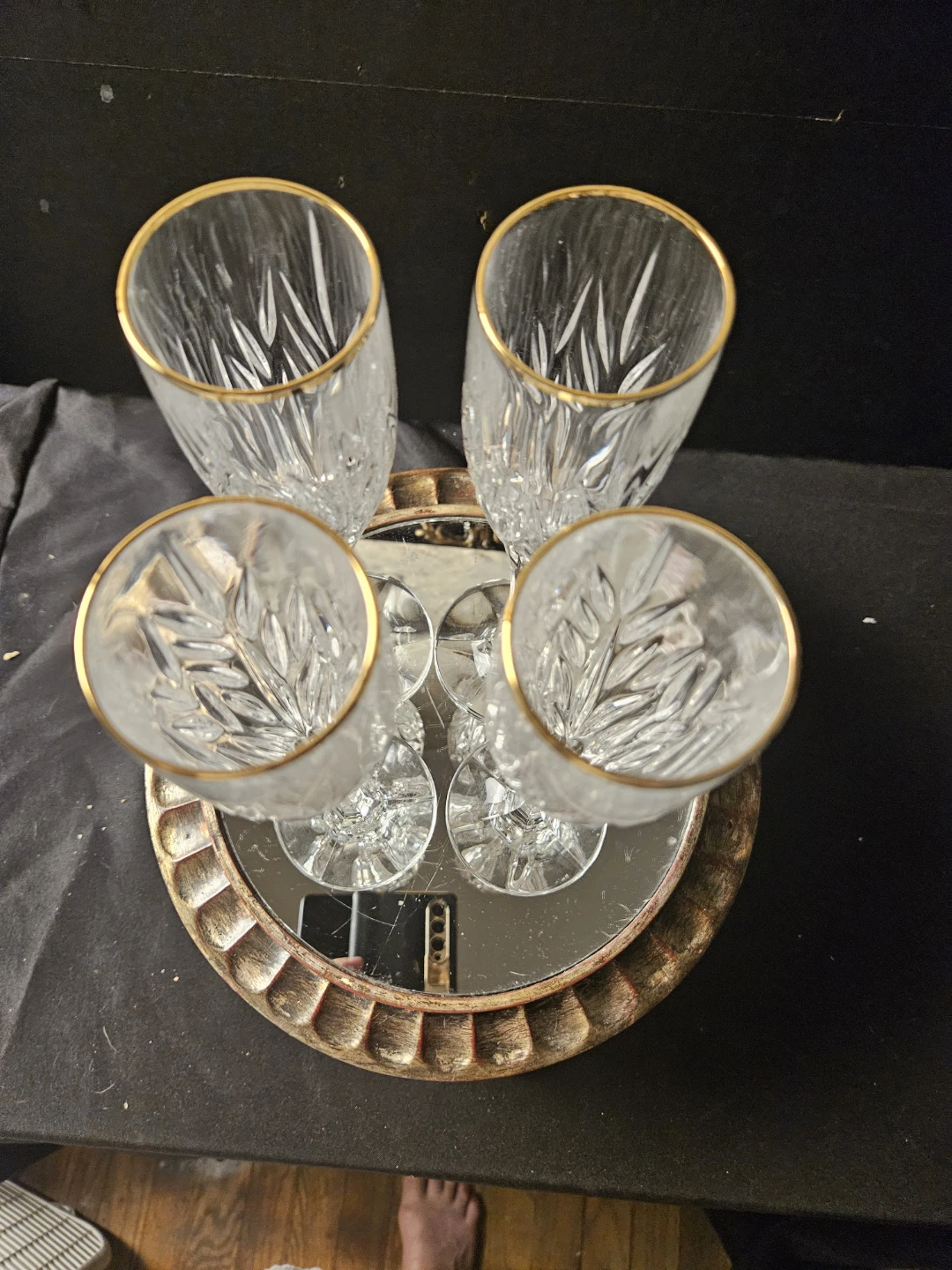 6 Vintage 90s Mikasa Gold-Rimmed Crystal Champagne Flutes - photo 4