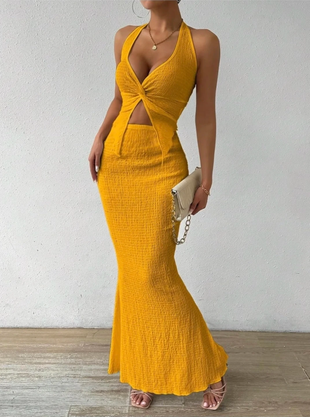 🥕Mustard Yellow Two-Piece Skirt Set - photo 3