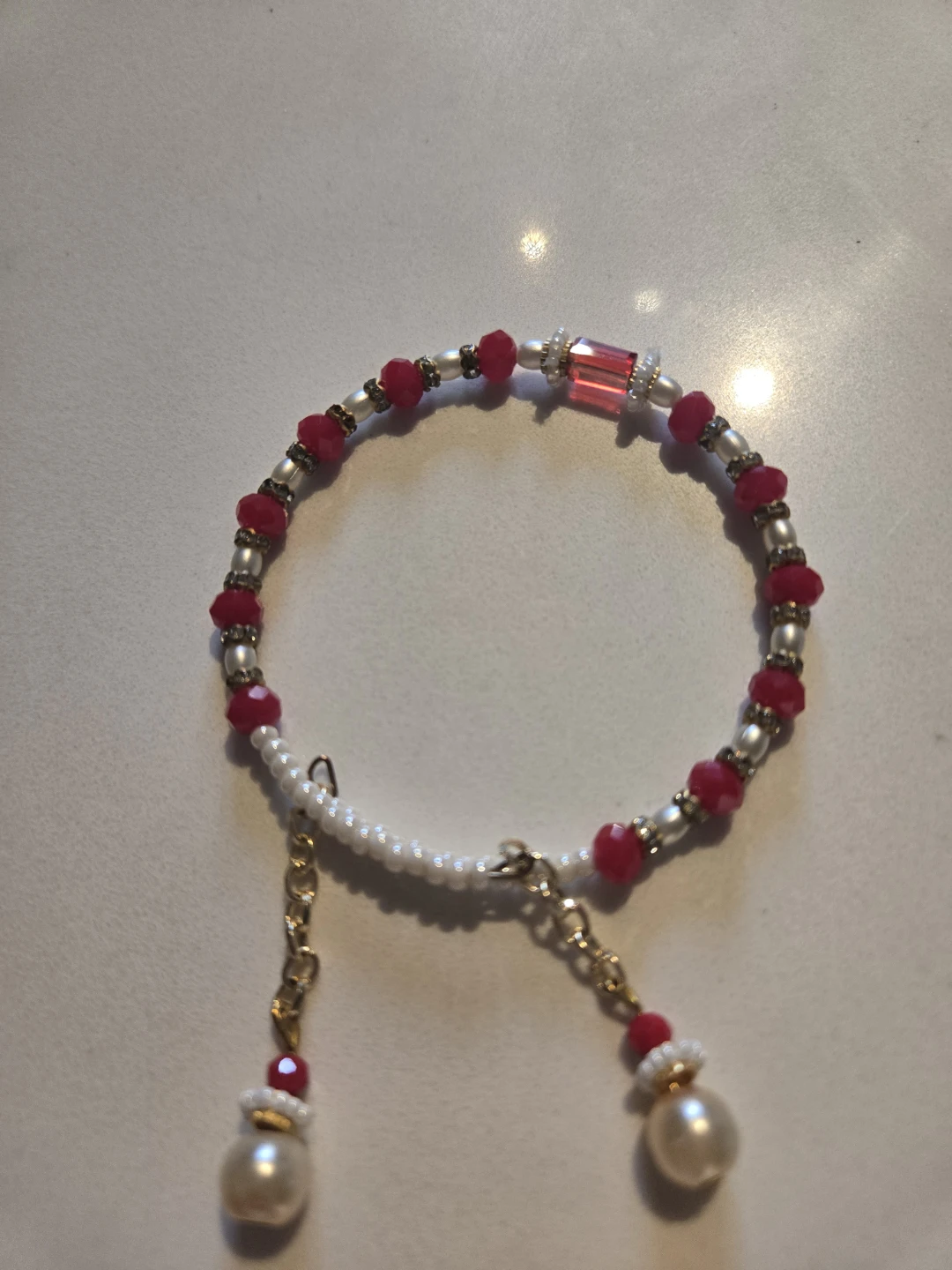 Beaded Pearl and Pink Crystal Bracelet