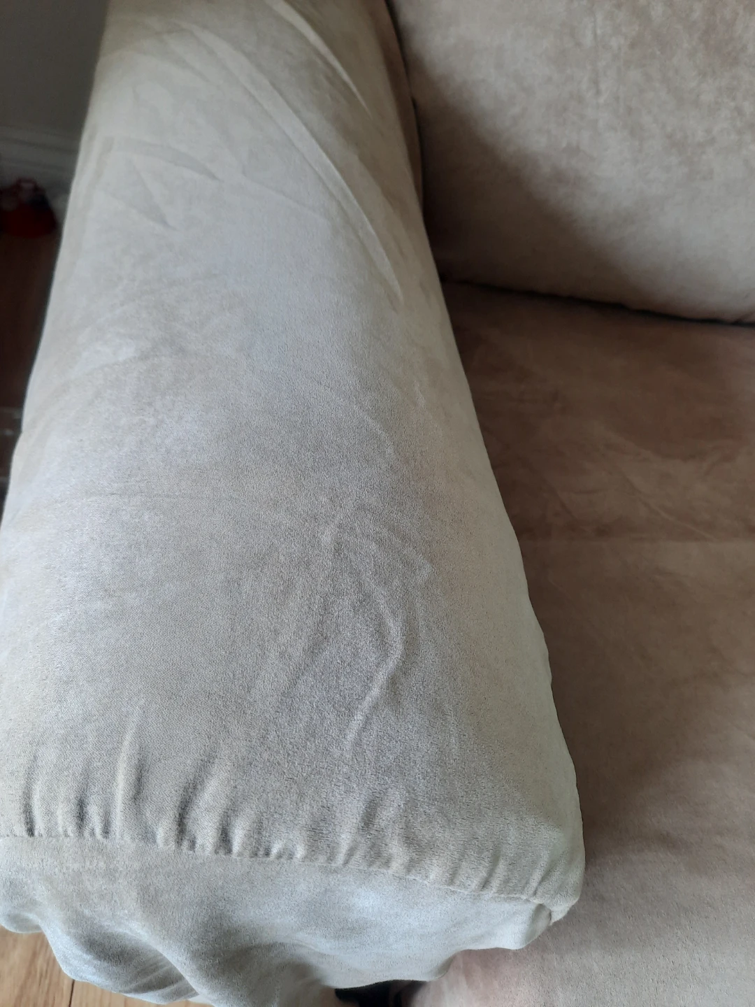 Beige Suede-Look Three-Seater Sofa - photo 5