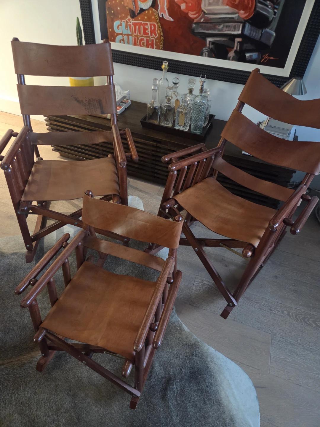 Vintage Costa Rican leather and teak rocking chair - photo 4
