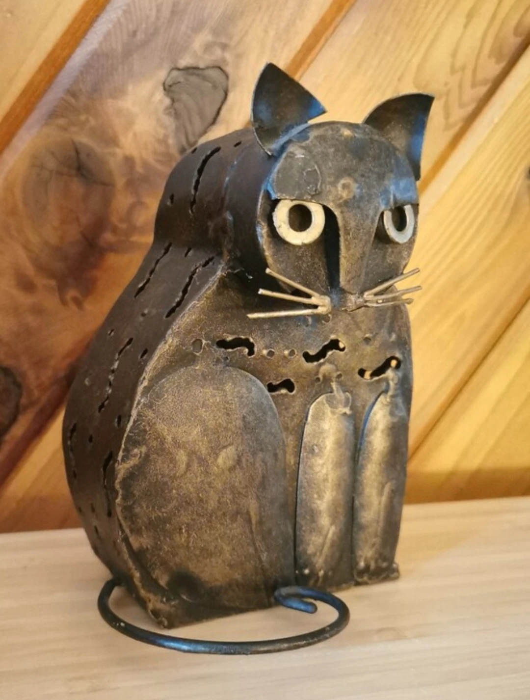Vintage Metal Cat Tealight Candle Holder Lantern - photo 2