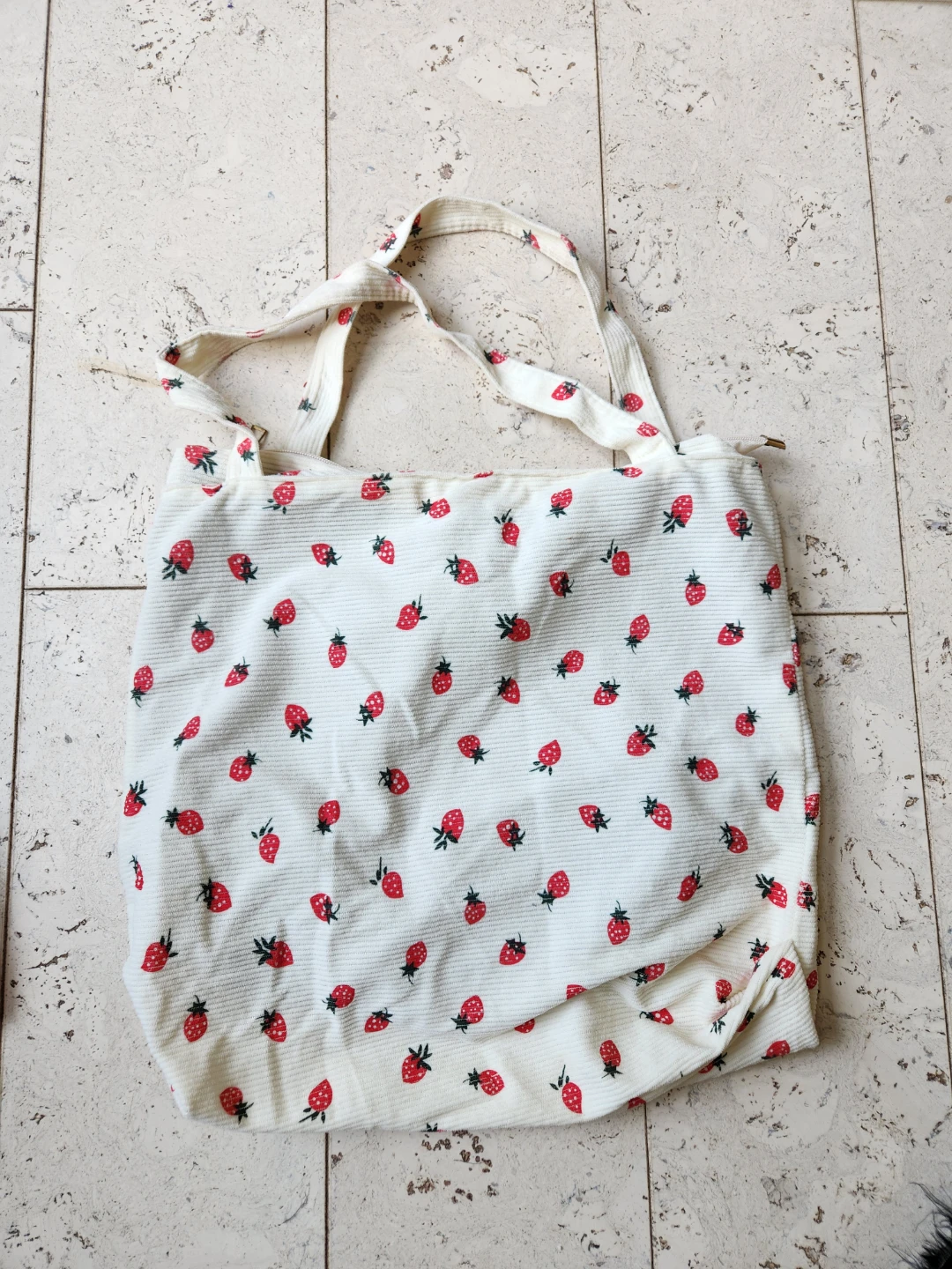 Strawberry Print Corduroy Tote Bag