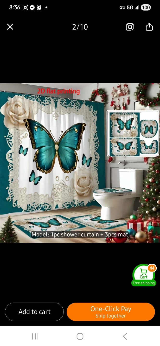 NEW Butterfly Print Shower Curtain and Bath Mat Set 🦋
