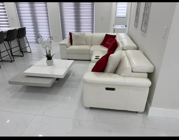 White Leather Sectional Sofa - photo 3