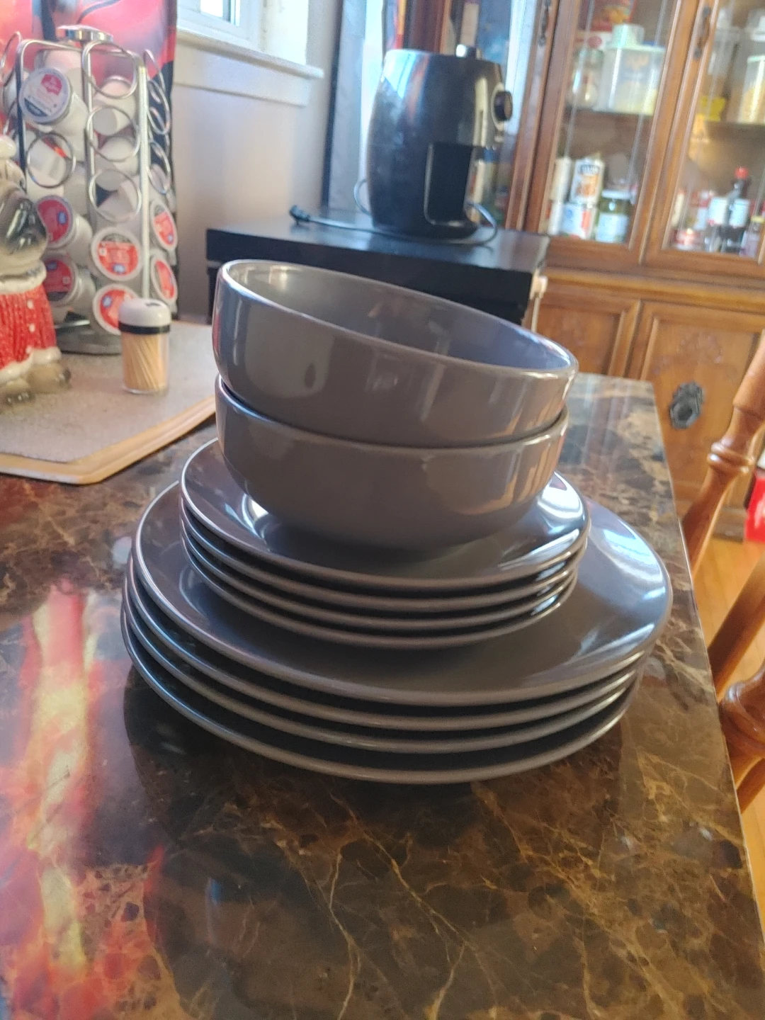 Set of 6 Grey Dinnerware Dishes and Bowls