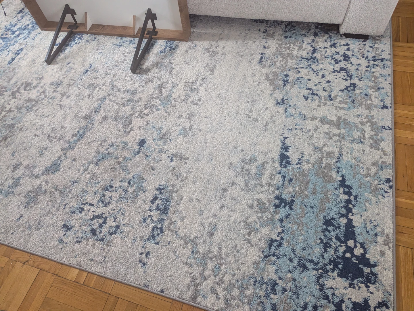 Abstract Area Rug Blue and Grey