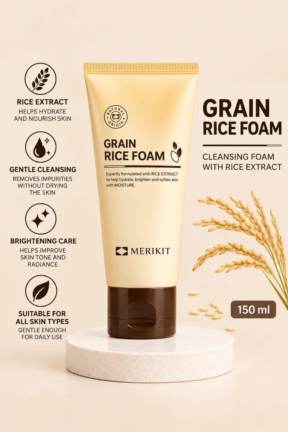MERIKIT Grain Rice Foam Cleanser new and sealed