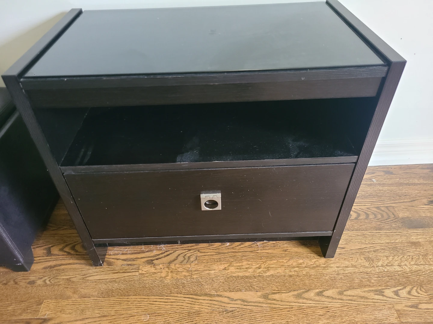 Dark Brown Nightstand with Glass Top