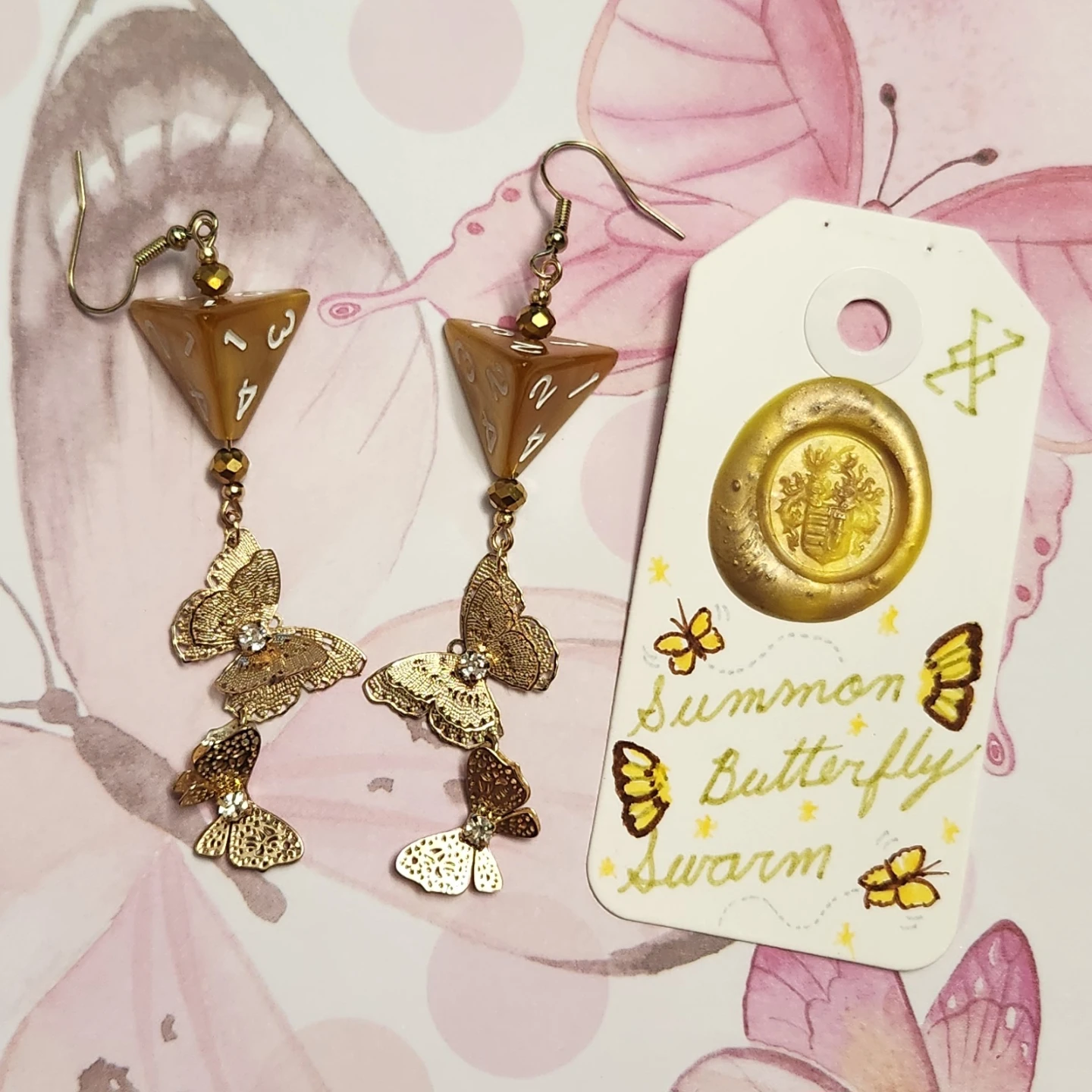 Summon Butterfly Swarm D4 Dice Earrings