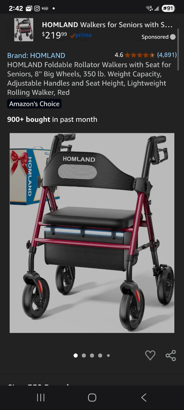 HOMLAND Foldable Rollator Walkers with Seat New