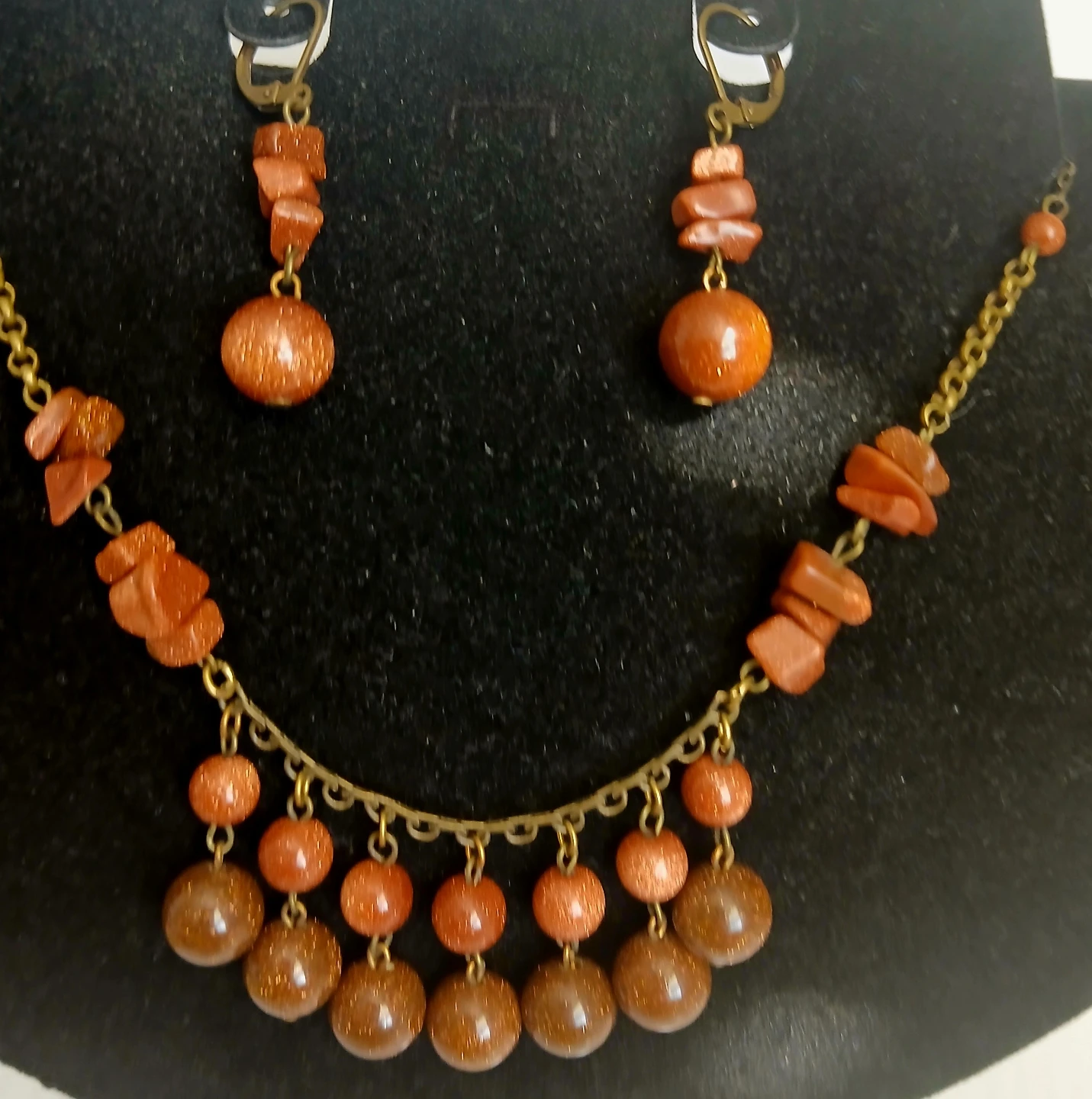 Goldstone Beaded Necklace and Earring Set - photo 5