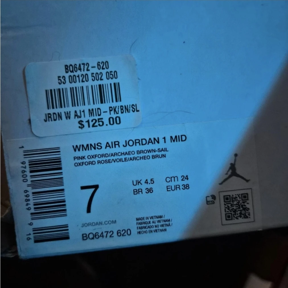Women's Air Jordan 1 Mid Pink Oxford