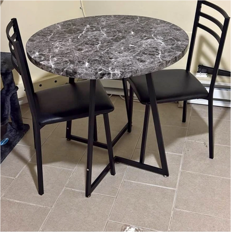 3-Piece Marble-Look Dining Table Set