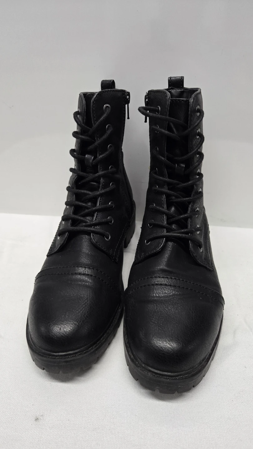 Men's Black Lace-Up Combat Boots Side Zip Ankle Round S. 9 - photo 2