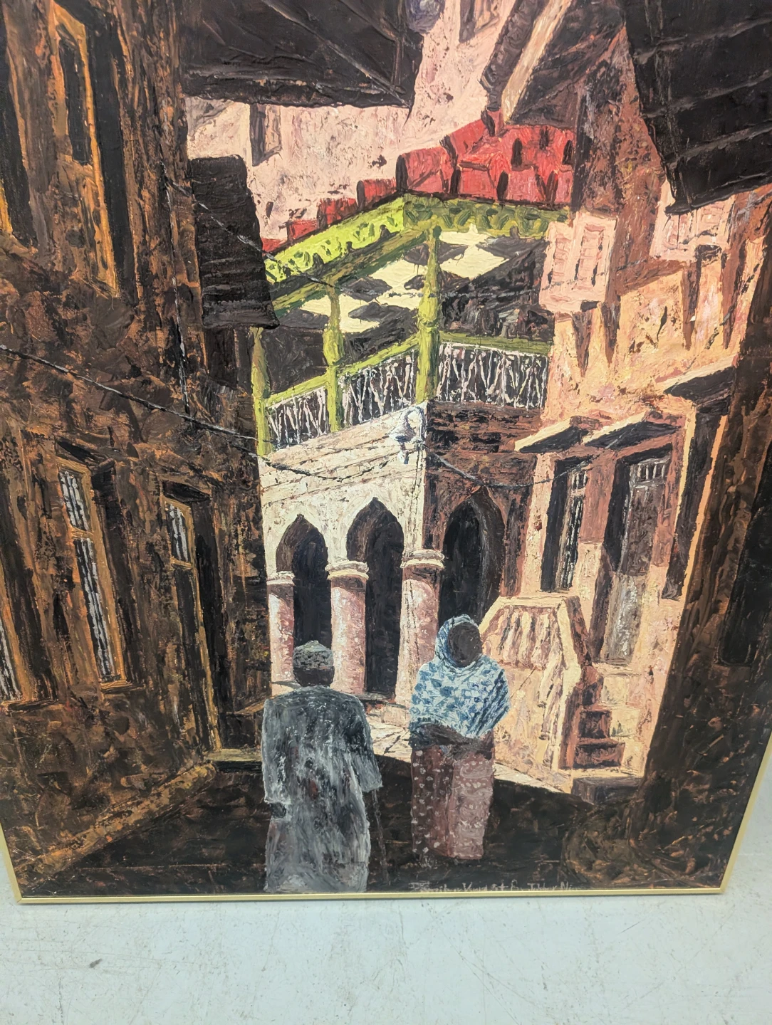 Large Oil Painting of Middle Eastern Street Scene - photo 4